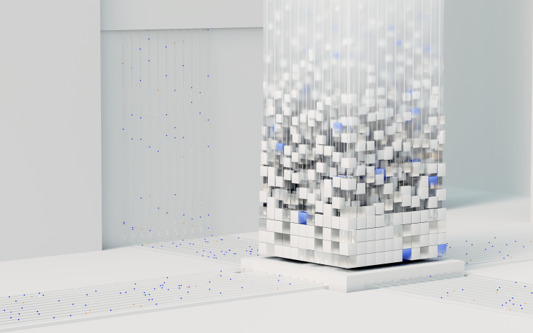 Abstract 3D render visualizing artificial intelligence and neural networks in digital form. Rendu 3D abstrait visualisant l'intelligence artificielle et les réseaux de neurones sous forme numérique.
